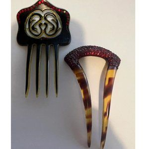Lot of Two (2) Antique Vintage Rhinestone Celluloid Hair Combs
